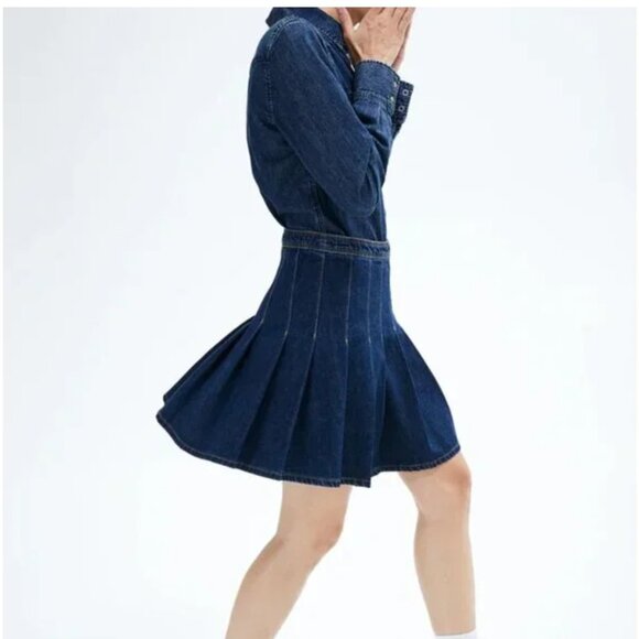 HM Pleated Dark Blue Denim Skirt Size 4 - Picture 4 of 8
